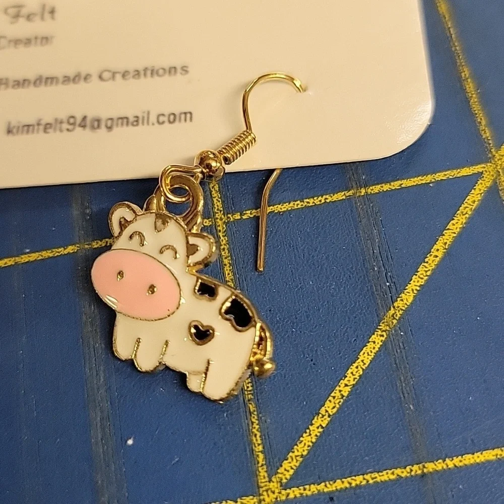 Holstein Cow Enamel Gold Tone Earrings